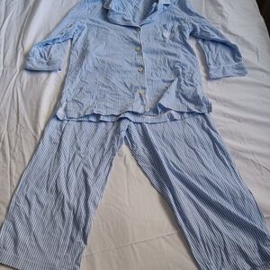 Ralph Lauren Blue White Striped 100% Cotton Kids/Youth Pajama Set Sz S Heritage
